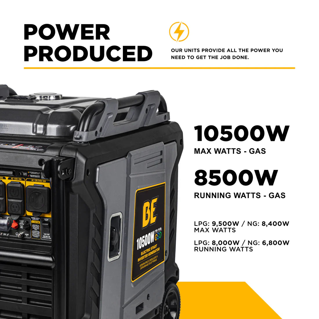 BE 8500W/10500W Inverter Generator Tri-Fuel Gas Liquid Propane Natural Gas Low THD Powerease Engine Electric Start New