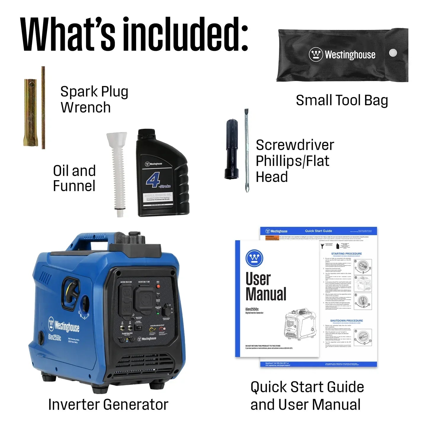 Westinghouse iGen2550c Inverter Generator 1800W/2550W 30 Amp Recoil Start Gas with CO Sensor New