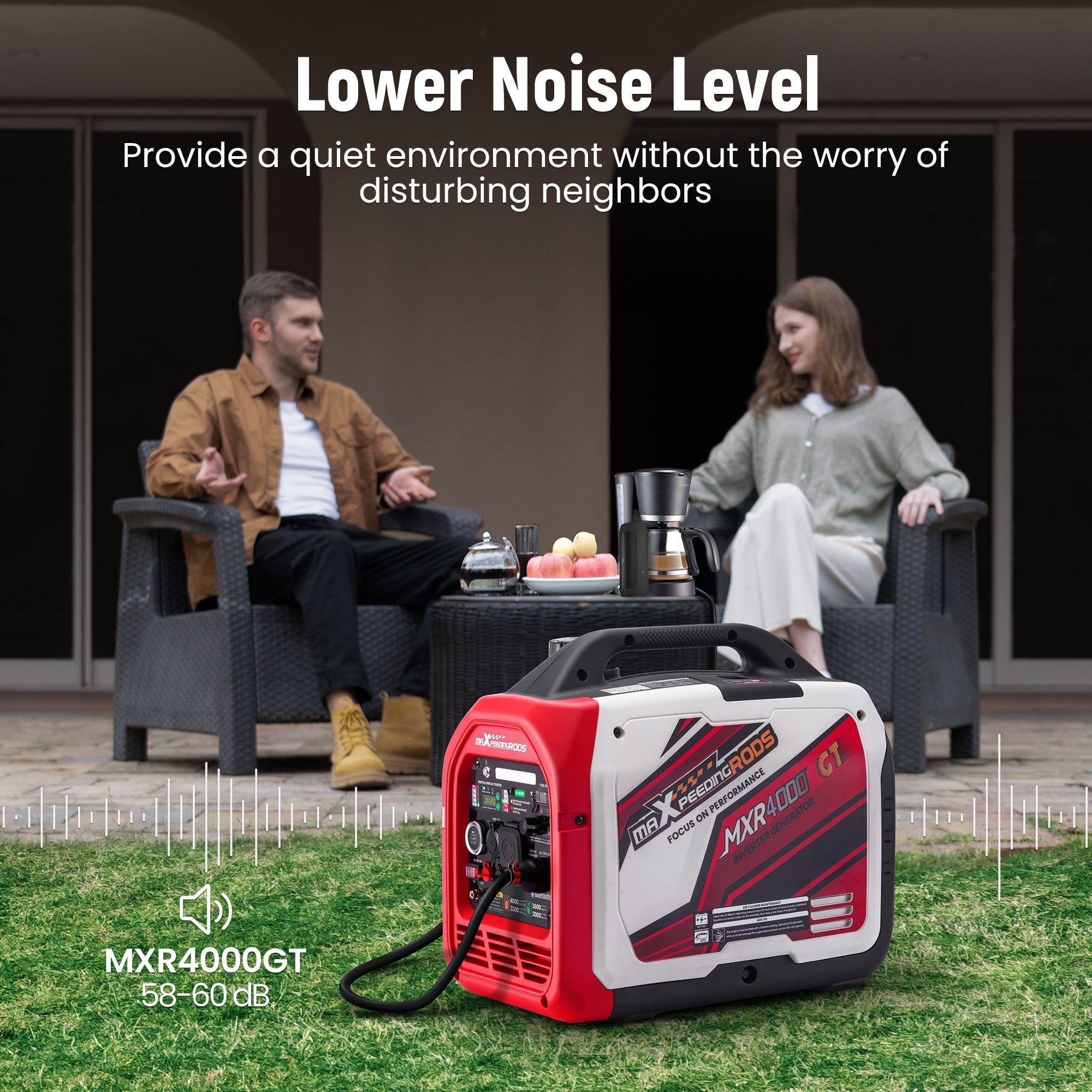 Maxpeedingrods MXR4000GT-US Dual Fuel Inverter Generator 3200W/4000W Low THD Parallel RV Ready CO Alert Bluetooth Control New