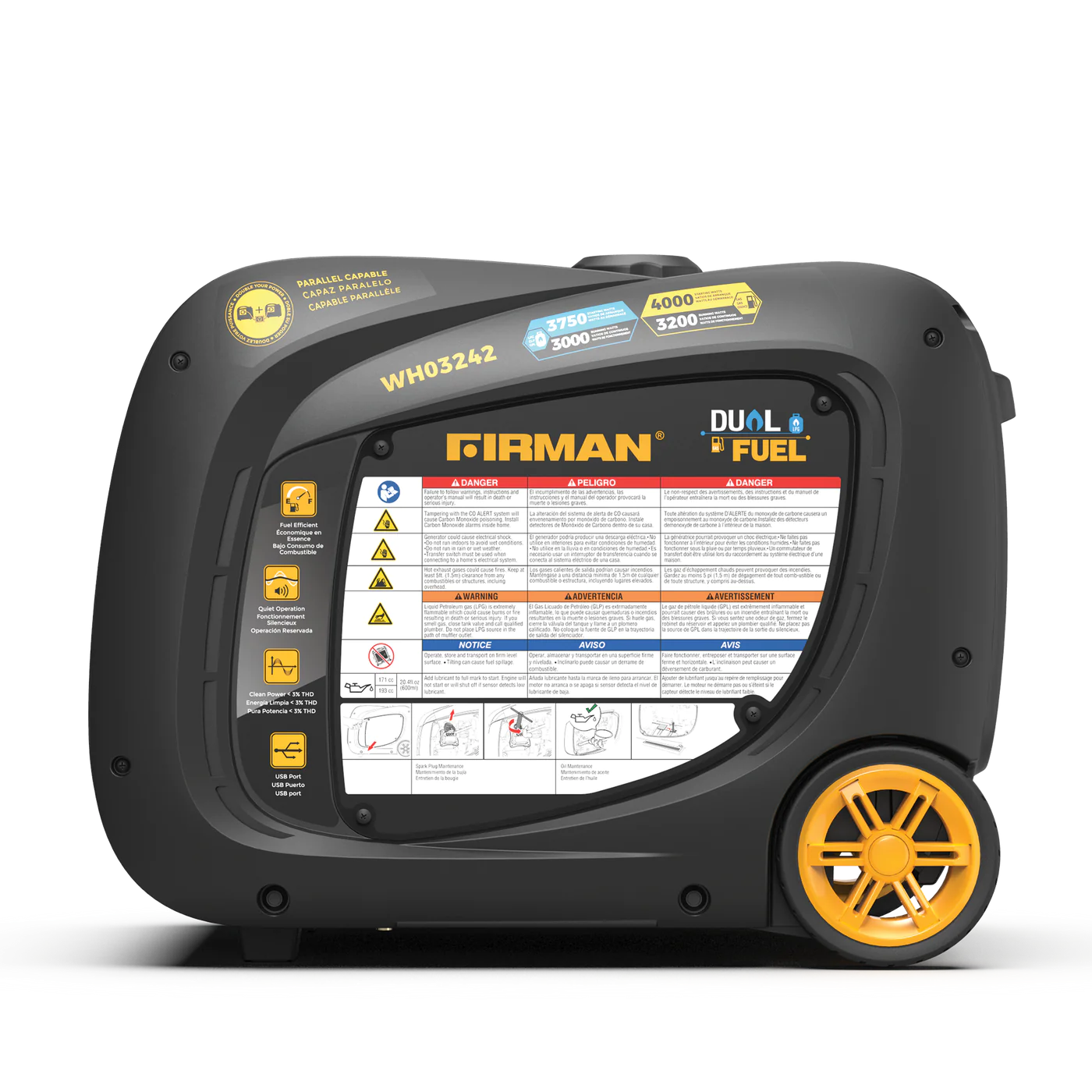 Firman WH03242 Dual Fuel Gas Propane Inverter Generator 3200W/4000W 30 Amp Low THD Parallel Ready with Electric Start Open Box